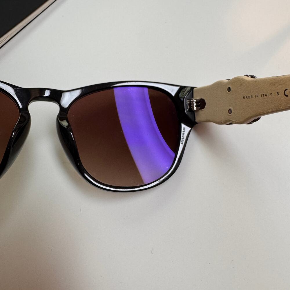 CHANEL 5455QA C501 S5 Sunglasses Cream Leather CC Interlocking Chain Black USED - Picture 12 of 12